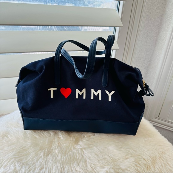 NEW TOMMY HILFIGER ♥️ LARGE TOTE LUGGAGE DUFFLE BAG Navy rare - Picture 4 of 13